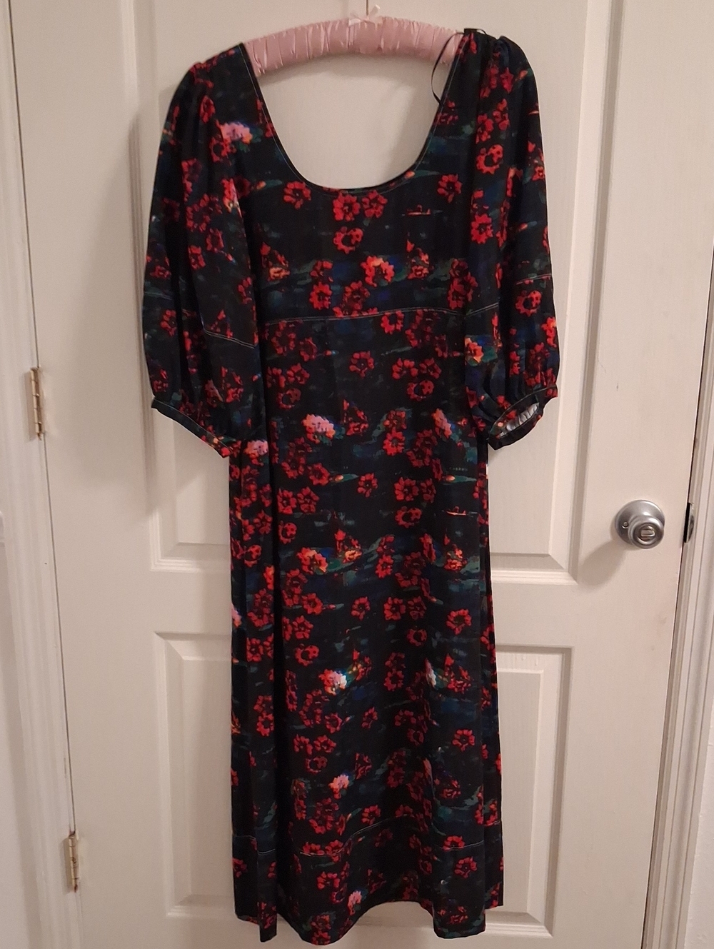 Rachel Comey Black Midi Dress with Red Floral Print